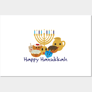 Happy Hanukkah and cute Hanukkah characters Posters and Art